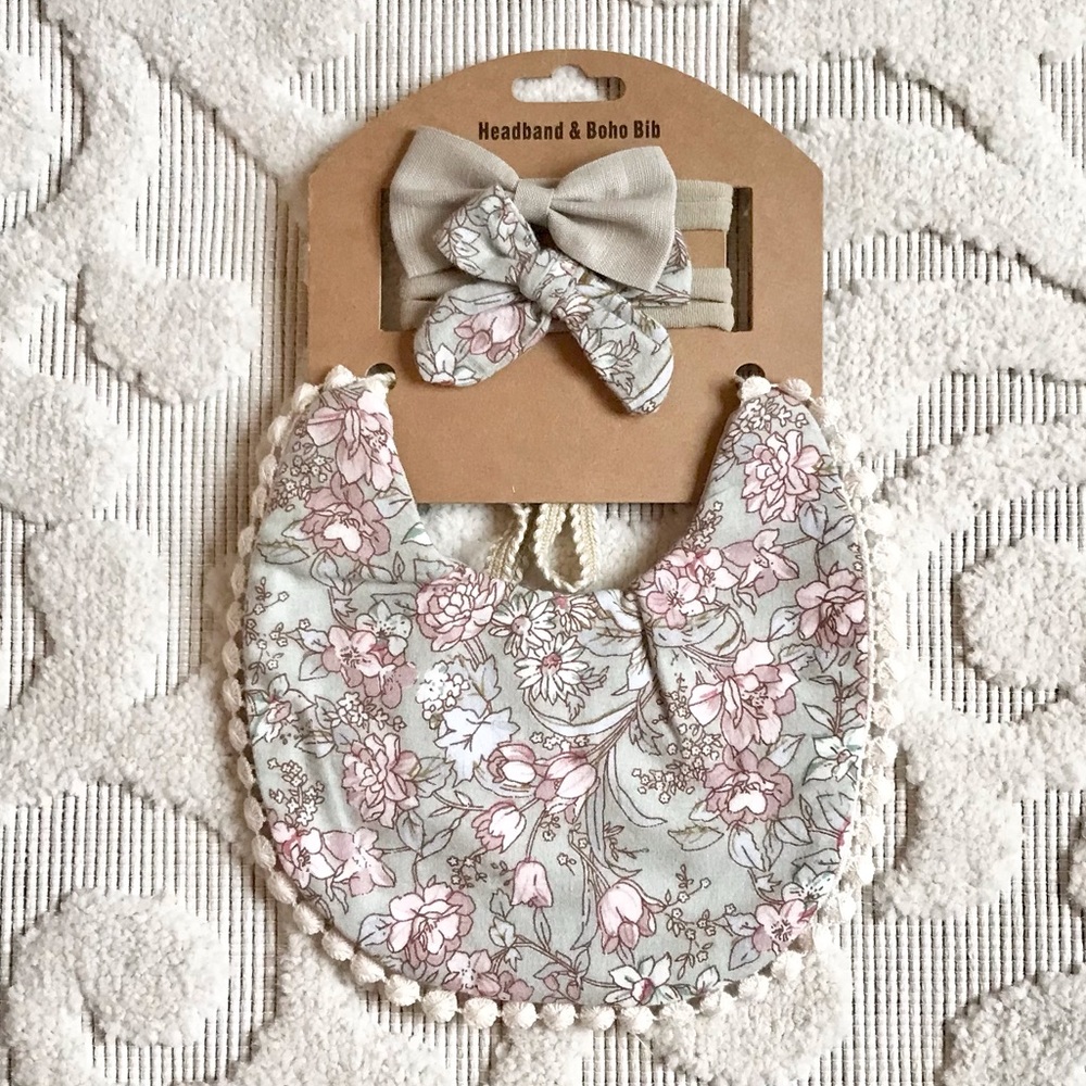 Baby girl bib and headwrap set NWT!
